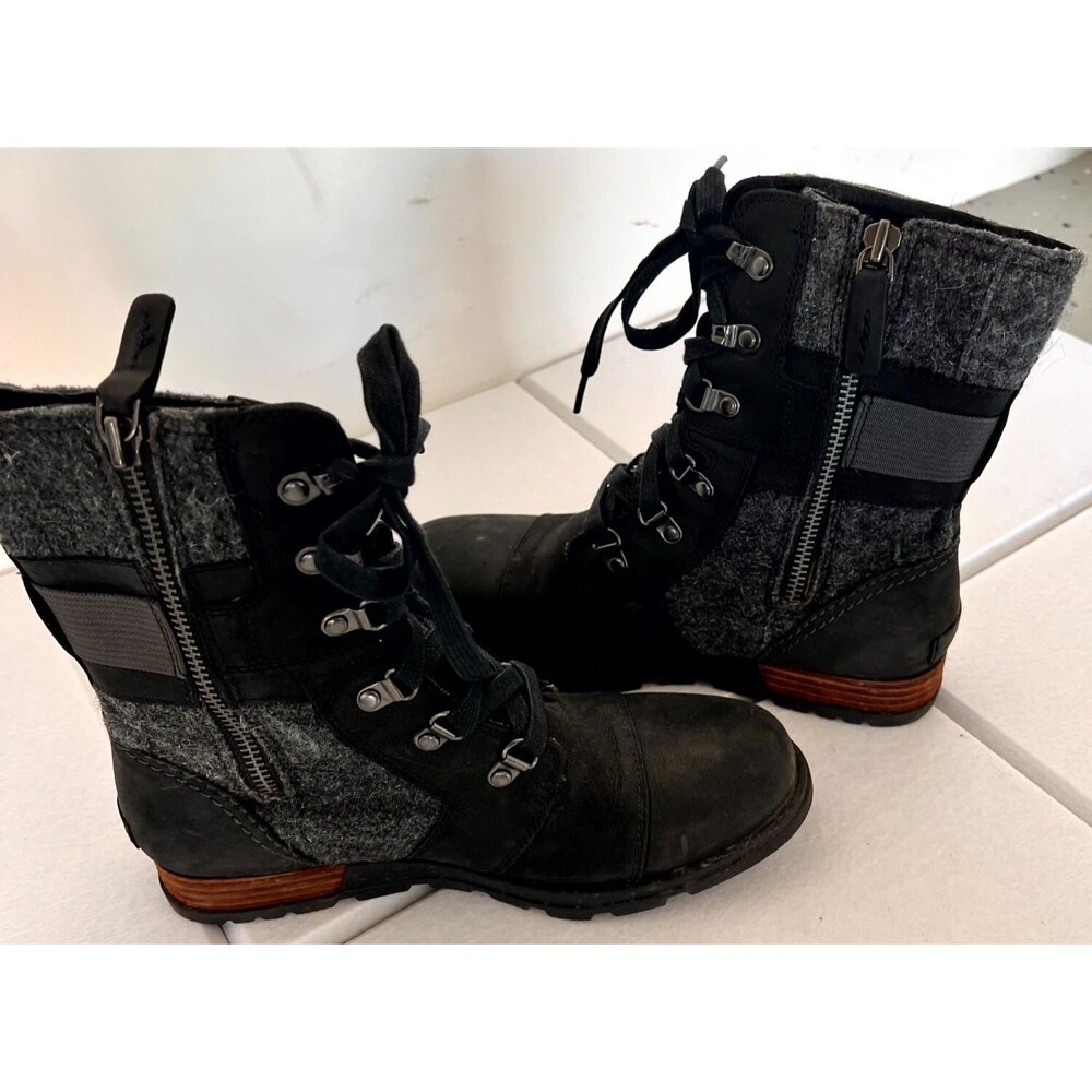 Sorel Major Carly Womens Boot 7 Black Gray Leather Wool Lace Up Boots NL2324-010 - Picture 3 of 13